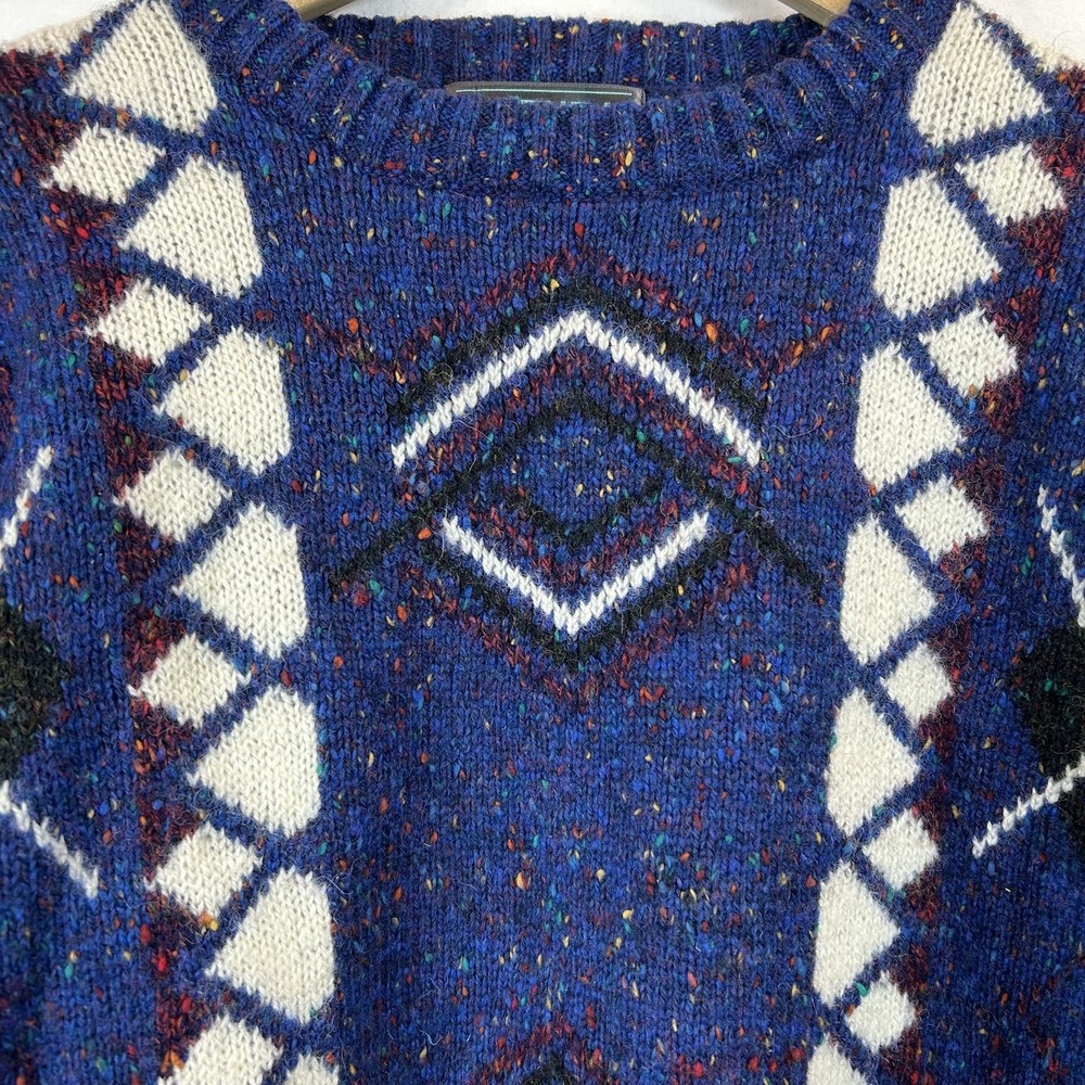 VTG Agenda Mens M Wool blend Blue Geometric Colorful Speckled Knit Sweater - Picture 4 of 8
